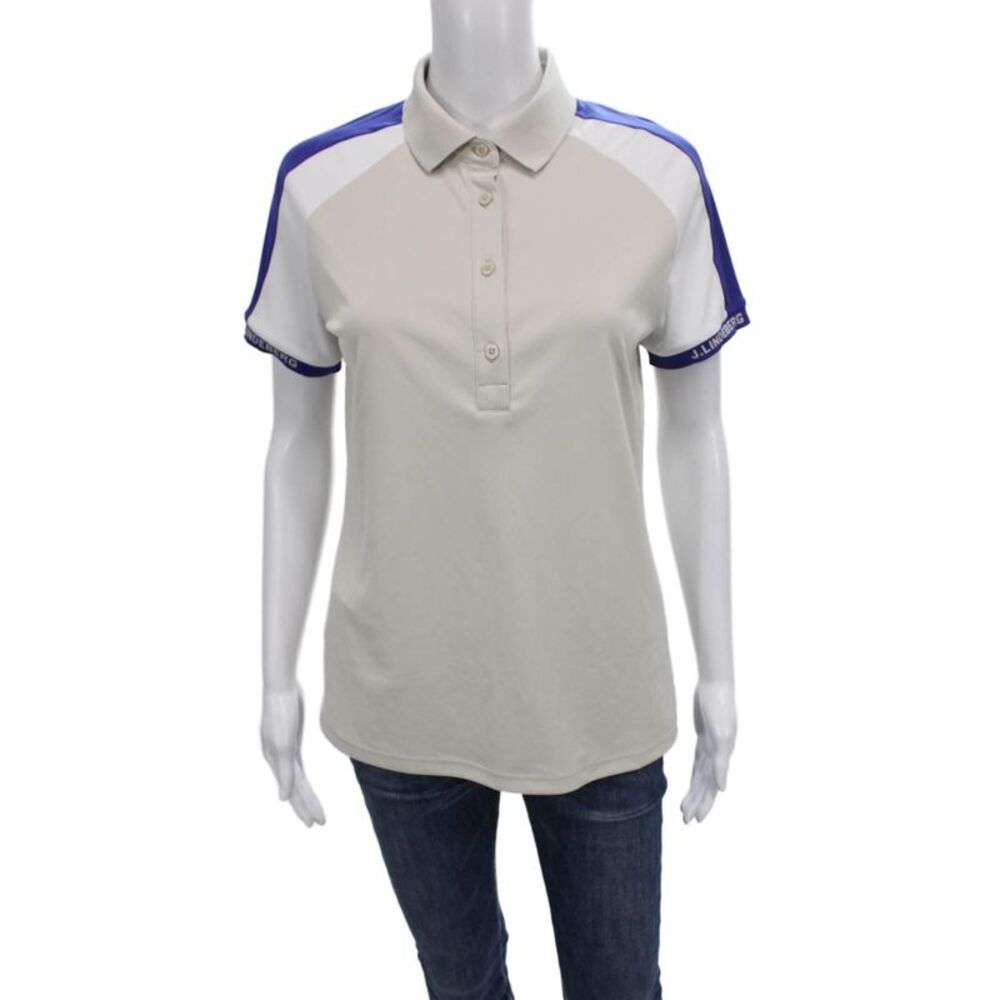 J. Lindeberg Womens Basic Colorblock Collared Polo Short Sleeve Beige Size L